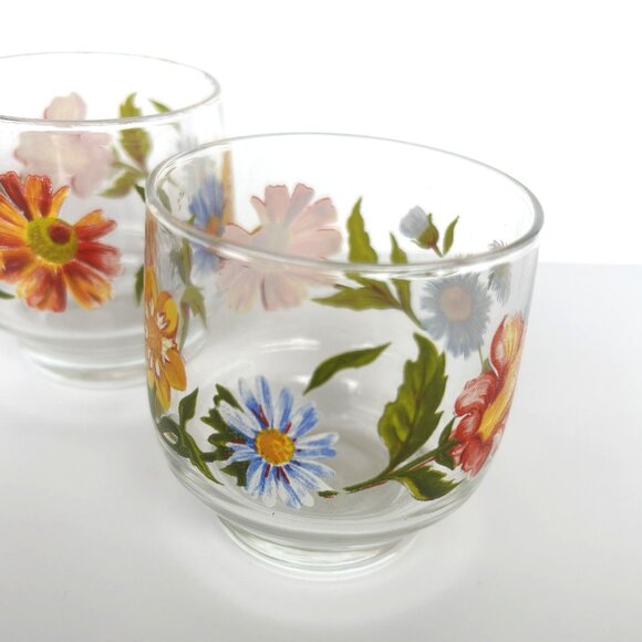 Set of Four Vintage Clear Floral Tumblers Glasses Orange, Blue, Yellow - Picture 3 of 6